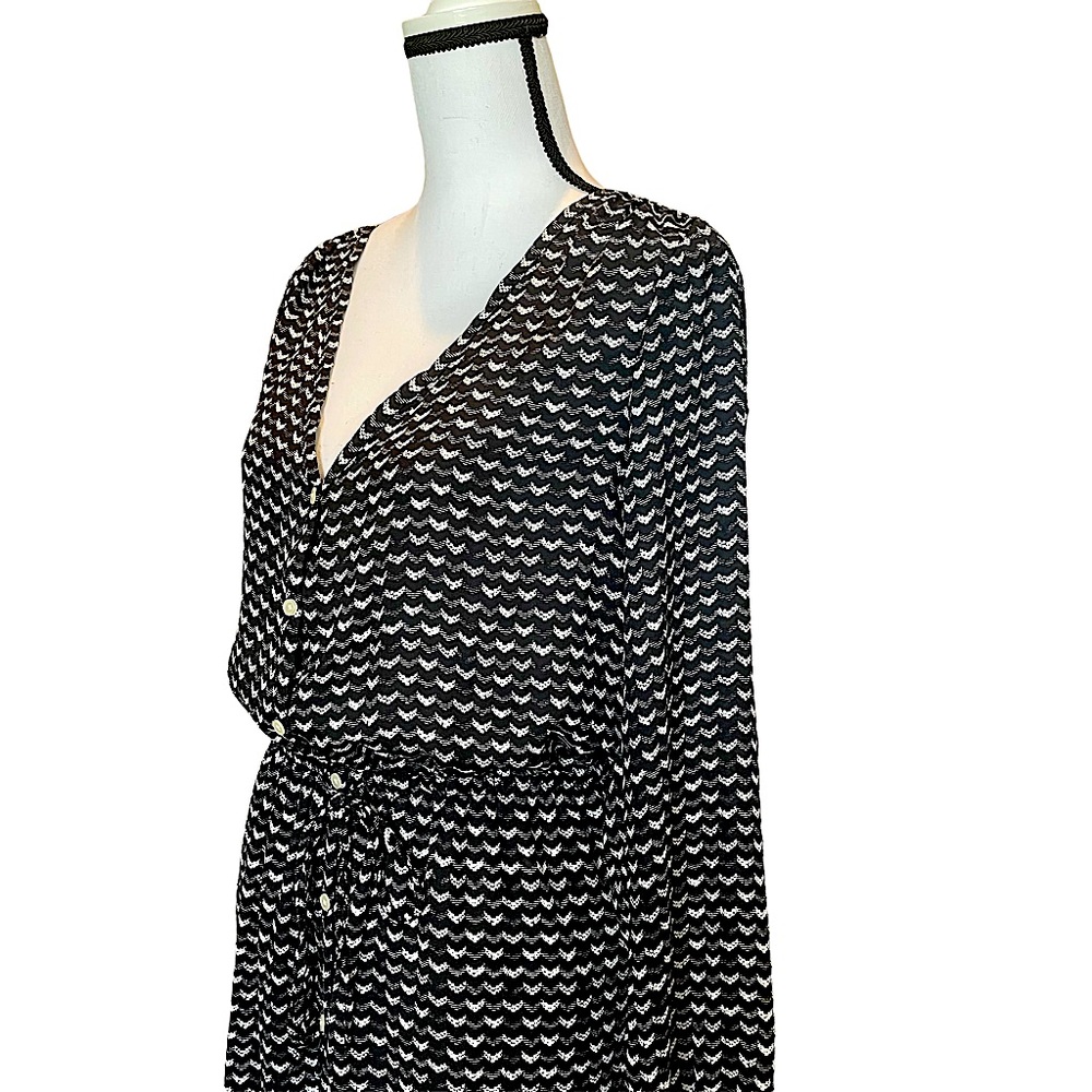Gap Long Sleeve Button Down Black Print Midi Dress Size S - Picture 11 of 17